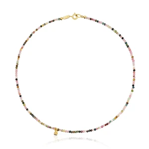 Krótki Naszyjnik Ze Srebra Pokrytego 18-Karatowym Złotem Z Turmalinami Bold Bear - Tous Rozmiar