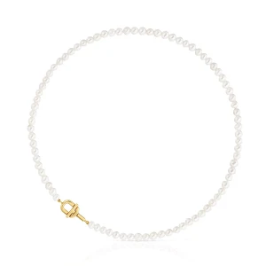 Krótki Naszyjnik Ze Srebra Powlekanego 18-Karatowym Złotem, Z Perłami Hodowanymi Tous Manifesto - Tous Rozmiar