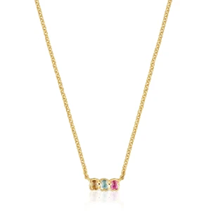 Krótki Naszyjnik Ze Srebra Powlekanego Złotem 18-Karatowym Z Laboratoryjnie Hodowanymi Kamieniami Szlachetnymi Icon Color Lgg - Tous Rozmiar