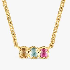 Krótki Naszyjnik Ze Srebra Powlekanego Złotem 18-Karatowym Z Laboratoryjnie Hodowanymi Kamieniami Szlachetnymi Icon Color Lgg - Tous