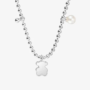 Krótki Naszyjnik Ze Srebra Z Perłami Hodowlanymi I Charmsem W Kształcie Misia Sweet Dolls - Tous