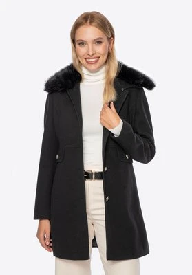 Krótki płaszcz damski z futerkowym kołnierzem czarny Wittchen