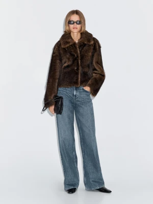 Krótki Płaszcz Z Jagnięcej Skóry - Brązowy - - Massimo Dutti - Kobieta