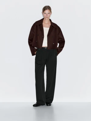 Krótki Płaszcz Z Mieszanki Wełny - Ciemne Czerwone Wino - - Massimo Dutti - Kobieta