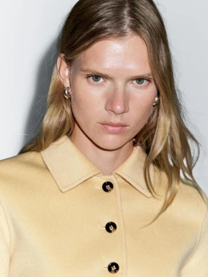 Krótki Płaszcz Z Mieszanki Wełny - Jasny Beż - - Massimo Dutti - Kobieta