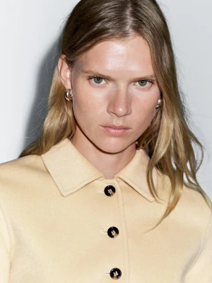 Krótki Płaszcz Z Mieszanki Wełny - Jasny Beż - - Massimo Dutti - Kobieta