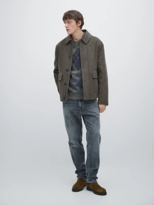 Krótki Płaszcz Z Mieszanki Wełny Z Wyściełaną Podszewką - Szylkretowy - - Massimo Dutti - Mężczyzna