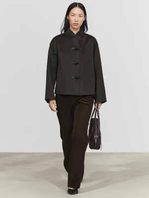 Krótki Płaszcz Z Mieszanki Wełny Z Guzikami - Ciemnoszary - Massimo Dutti - Female