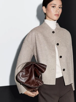 Krótki Płaszcz Z Mieszanki Wełny Z Wysokim Kołnierzem - Wielbłądzi - - Massimo Dutti - Kobieta