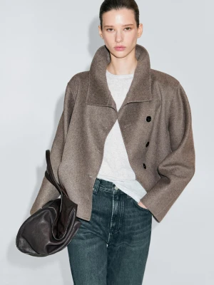 Krótki Płaszcz Z Wysokim Kołnierzem Z Mieszanki Wełny - Szary Naturalny - - Massimo Dutti - Kobieta