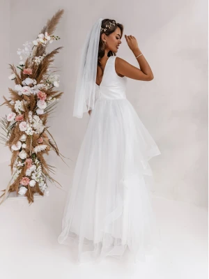 Krótki ślubny tiulowy welon z brokatem DANELLE - biały  magmac 