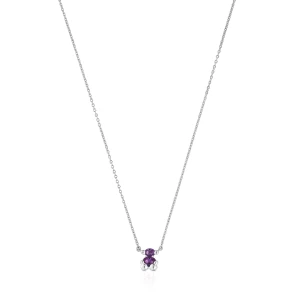 Krótki Srebrny Naszyjnik Łańcuszkowy Color Bear Lgg Z Motywem Misia Z Laboratoryjnie Hodowanymi Szafirami Liliowego Koloru - Tous Rozmiar