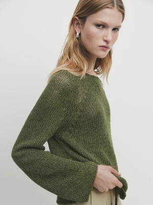 Krótki Sweter Z Okrągłym Dekoltem - Zielony - - Massimo Dutti - Kobieta