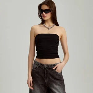 Krótki top bandeau z dzianiny czarny House