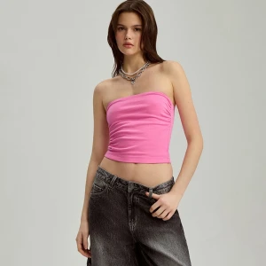 Krótki top bandeau z dzianiny różowy House