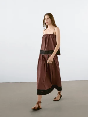 Krótki Top Na Ramiączkach Z Ozdobnymi Wstążkami - Czekoladowy - - Massimo Dutti - Kobieta