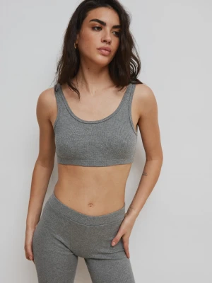 Krótki top z dzianiny waflowej w kolorze SZARYM - LAGO Marsala