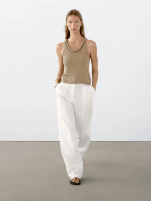 Krótki Top Z Ozdobnym Dekoltem - Zielonkawy - - Massimo Dutti - Kobieta