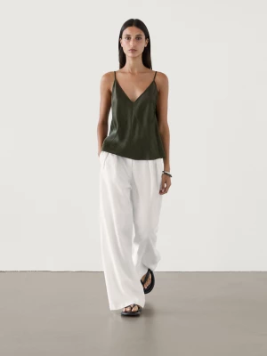 Satynowy Top Na Ramiączkach Do Dwuczęściowego Kompletu - Khaki - - Massimo Dutti - Kobieta