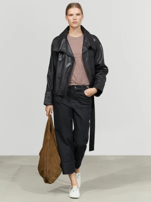 Krótki Trencz Z Golfem Ze Skóry - Czarny - Massimo Dutti - Female