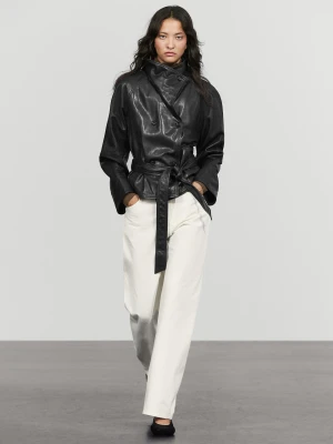 Krótki Trencz Z Golfem Ze Skóry - Czarny - Massimo Dutti - Female