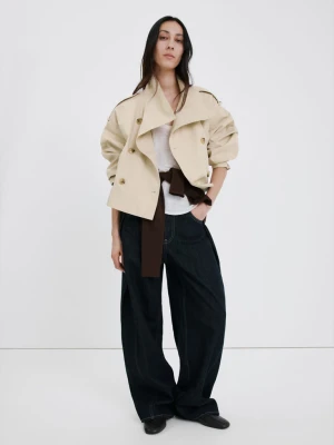 Krótki trencz z kołnierzem kominowym beżowy - Kobieta - - MANGO