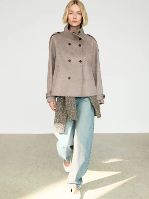Krótki Trencz Z Ozdobnymi Guzikami - Brązowy - Massimo Dutti - Female