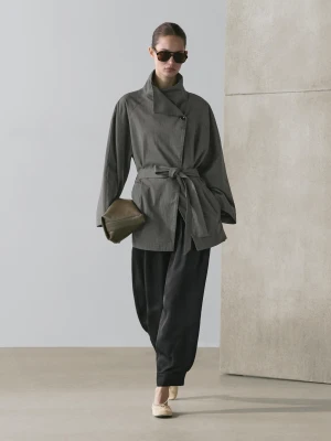 Krótki Trencz Z Paskiem Z Mieszanki Bawełny - Średni Niebieski - - Massimo Dutti - Kobieta