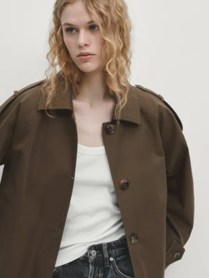 Krótki Trencz Z Raglanowymi Rękawami - Brązowy - - Massimo Dutti - Kobieta