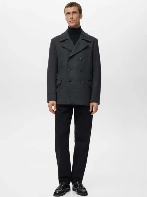 Krótki wełniany płaszcz dwurzędowy średni szary - Mężczyzna - - MANGO MAN