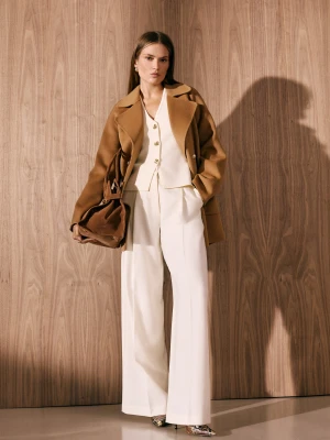 Krótki wełniany płaszcz karmelowy typu double face TARANKO