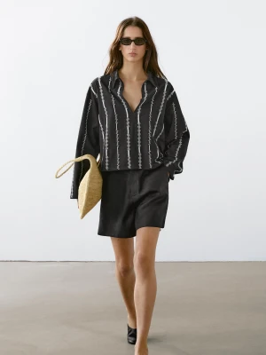 Zdjęcie produktu Krótkie Bermudy Ze 100% Lnu - Czarny - - Massimo Dutti - Kobieta