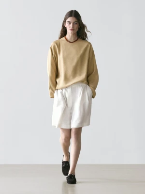 Krótkie Bermudy Ze 100% Lnu Z Zakładkami - Biały - - Massimo Dutti - Kobieta