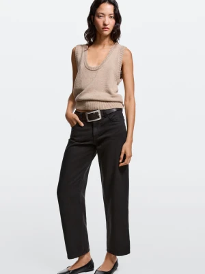 Krótkie Jeansy O Prostym Kroju Z Niskim Stanem - Czarny - Massimo Dutti - Female