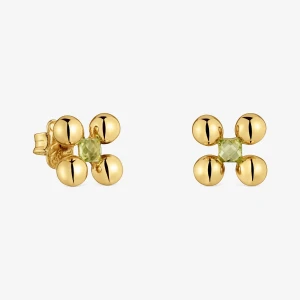 Krótkie Kolczyki Ze Srebra, Pokryte 18-Karatowym Złotem, Z Perydotytem Sugar Party - Tous Rozmiar