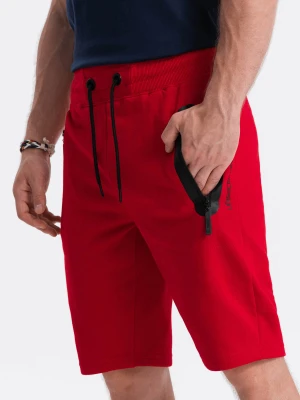 Krótkie spodenki męskie dresowe - czerwone V2 Ombre Clothing