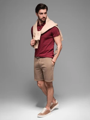 Krótkie spodenki męskie dresowe RELAXED FIT w stylu athleisure – jasnobrązowe V2 Ombre Clothing