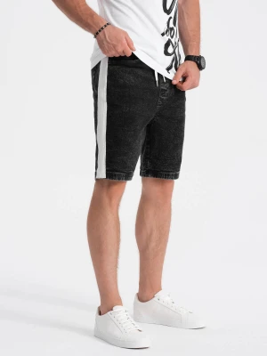 Krótkie spodenki męskie jeansowe - czarne V3 - Rozmiar: M Ombre Clothing