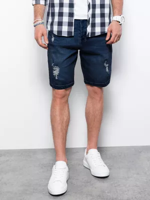 Krótkie spodenki męskie jeansowe z dziurami - ciemnoniebieskie V3 OM-SRDS-0114
 -                                    L