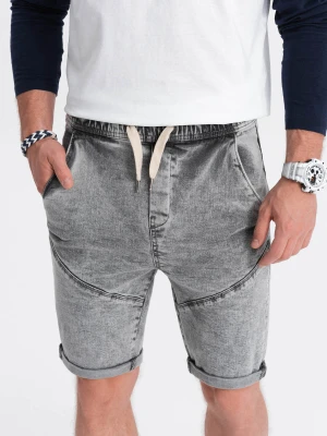 Krótkie spodenki męskie jeansowe - szare V4 - Rozmiar: S Ombre Clothing