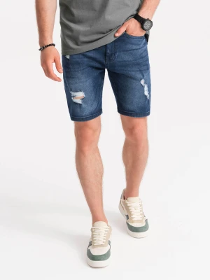 Zdjęcie produktu Krótkie spodenki męskie jeansowe z dziurami - ciemnoniebieskie V3 OM-SRDS-0114
 -                                    M Ombre