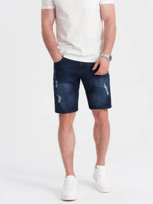 Zdjęcie produktu Krótkie spodenki męskie jeansowe z dziurami – ciemnoniebieskie V3 - Rozmiar: S Ombre Clothing