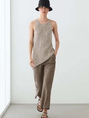 Krótkie Spodnie Kick Flare Z Lnu - Szarobrązowy - Massimo Dutti - Female