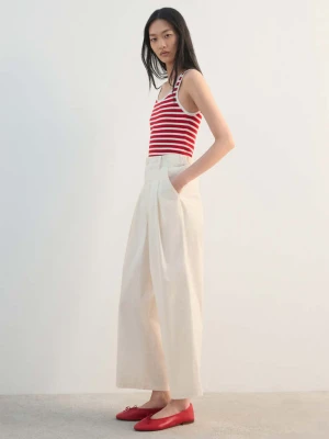 Krótkie spodnie wide leg z zakładkami pastelowy żółty - Kobieta - - MANGO