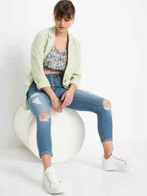 Krótsze dżinsy z ozdobnymi przetarciami bonprix