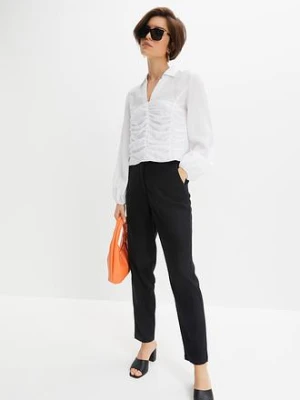 Krótsze spodnie high waist z mieszanki wiskozy z lnem bonprix