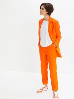 Krótsze spodnie high waist z mieszanki wiskozy z lnem bonprix