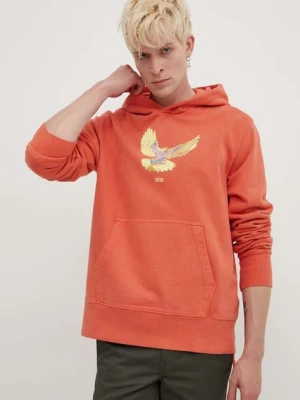 KSUBI bluza bawełniana flight kash hoodie męska kolor pomarańczowy z kapturem z nadrukiem MPS24FL009