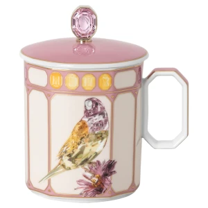 Kubek Idyllia, Porcelana, Nadrukowany motyw kryształu, amadyniec, Różowy Swarovski
