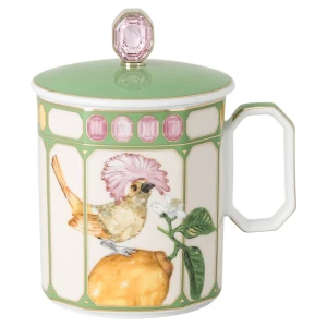 Kubek Idyllia, Porcelana, Nadrukowany motyw kryształu, królówka koroniasta, Zielony Swarovski